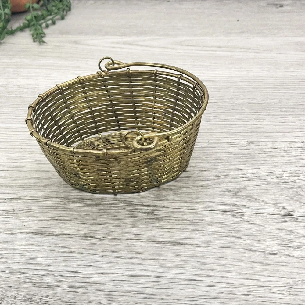 Vintage Woven Brass Basket Bowl - Made in‎ India